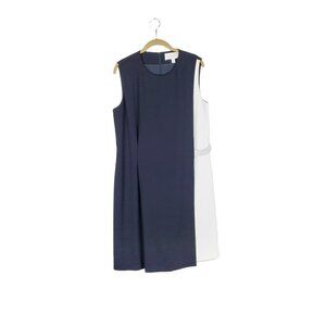 Boss Hugo Boss Halani Dress Navy White Layered Colorblock Sheath Work Size 12